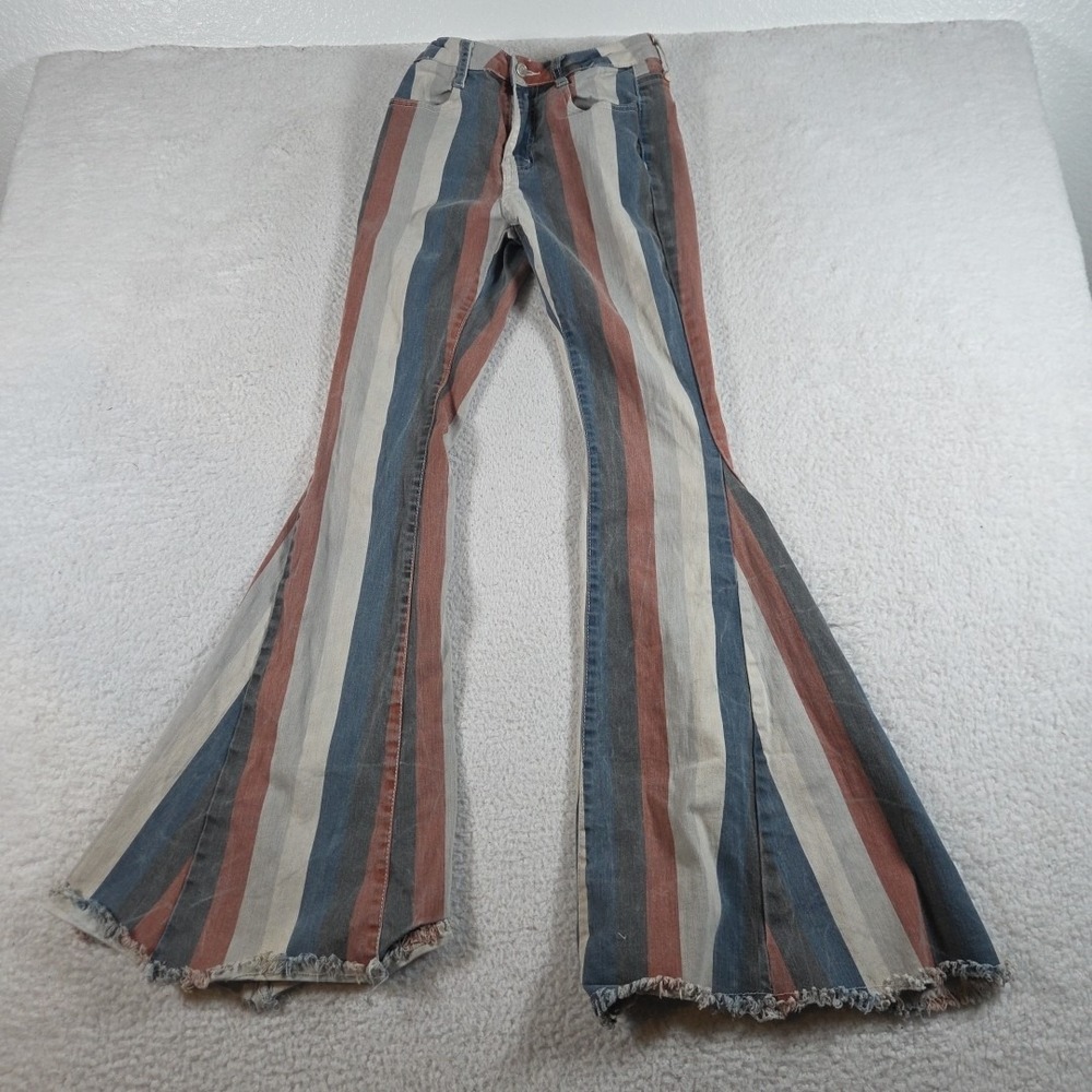 Wisteria‎ Lane women's striped Super  flare fringe bottom pants size small 23x33